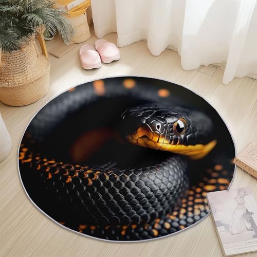 Teppiche Rund, Nahaufnahme Schlange Schuppen Textur Druck Design, Schwarz Orange Teppich Schlafzimmer Flanell Flauschig Weich rutschfest Fußmatte Waschbar für Kinderzimmer, Durchmesser 100 cm Teppiche Rund, Nahaufnahme Schlange Schuppen Textur Druck Design, Schwarz Orange Teppich Schlafzimmer Flanell Flauschig Weich rutschfest Fußmatte Waschbar für Kinderzimmer, Durchmesser 100 cm von Generic