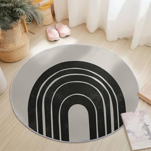 Teppiche Rund, Schwarz Aprikose Flanell Innenbereich Runder Teppich, Waschbarer rutschfest Teppich, Einfach Linien Bögen Design - fürs Wohnzimmer & Schlafzimmer (Durchmesser,140 cm) von Generic