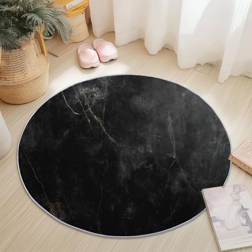 Teppiche Rund, Schwarz Flanell Innenbereich Runder Teppich, Waschbarer rutschfest Teppich, Textur Marmor Wand Design - fürs Wohnzimmer & Schlafzimmer (Durchmesser,160 cm) von Generic