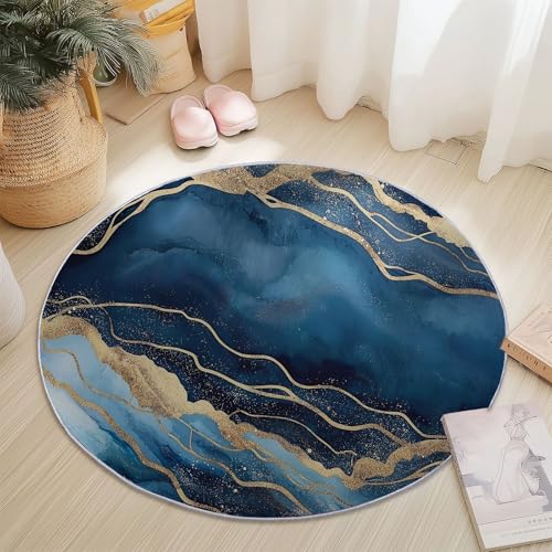 Teppiche Rund, Schwarz Lila Flanell Innenbereich Runder Teppich, Waschbarer rutschfest Teppich, Fantasie Streifen Marmor Design - fürs Wohnzimmer & Schlafzimmer (Durchmesser,100 cm) von Generic