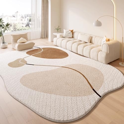 Teppiche Wohnzimmer, Französischer Teppich Im Creme-Stil mit Unregelmäßiger Form, Abwischbar, Weiche Matte Fürs Schlafzimmer, Sofa Oder Bettkante Im Modernen Design (B 240x400cm) von Generic