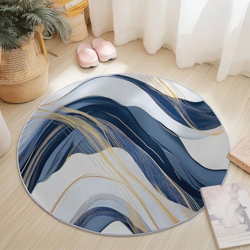 Teppiche für Wohnzimmer Rund, Abstrakt Linear Kurven Eleganz Druck Design, Farbe Teppich Schlafzimmer Flanell Flauschig Weich rutschfest Fußmatte Waschbar für Kinderzimmer, Durchmesser 100 cm von Generic
