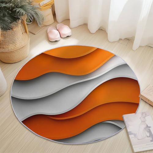 Teppiche für Wohnzimmer Rund, Abstrakt Wellen Textur Druck Design, Orange Weiß Teppich Schlafzimmer Flanell Flauschig Weich rutschfest Fußmatte Waschbar für Kinderzimmer, Durchmesser 80 cm Teppiche für Wohnzimmer Rund, Abstrakt Wellen Textur Druck Design, Orange Weiß Teppich Schlafzimmer Flanell Flauschig Weich rutschfest Fußmatte Waschbar für Kinderzimmer, Durchmesser 80 cm von Generic