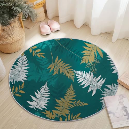 Teppiche für Wohnzimmer Rund, Aquarell Farn Blätter Druck Design, Farbe Teppich Schlafzimmer Flanell Flauschig Weich rutschfest Fußmatte Waschbar für Kinderzimmer, Durchmesser 120 cm Teppiche für Wohnzimmer Rund, Aquarell Farn Blätter Druck Design, Farbe Teppich Schlafzimmer Flanell Flauschig Weich rutschfest Fußmatte Waschbar für Kinderzimmer, Durchmesser 120 cm von Generic