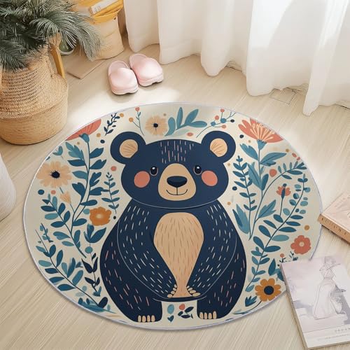 Teppiche für Wohnzimmer Rund, Cartoon Tiere Bär Blumen Druck Design, Mehrfarbig Teppich Schlafzimmer Flanell Flauschig Weich rutschfest Fußmatte Waschbar für Kinderzimmer, Durchmesser 60 cm Teppiche für Wohnzimmer Rund, Cartoon Tiere Bär Blumen Druck Design, Mehrfarbig Teppich Schlafzimmer Flanell Flauschig Weich rutschfest Fußmatte Waschbar für Kinderzimmer, Durchmesser 60 cm von Generic