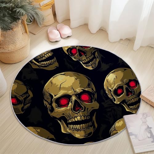Teppiche für Wohnzimmer Rund, Cartoon Totenkopf Modern Druck Design, Mehrfarbig Teppich Schlafzimmer Flanell Flauschig Weich rutschfest Fußmatte Waschbar für Kinderzimmer, Durchmesser 100 cm von Generic