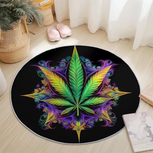 Teppiche für Wohnzimmer Rund, Einfach Cannabisblatt Textur Druck Design, Farbe Teppich Schlafzimmer Flanell Flauschig Weich rutschfest Fußmatte Waschbar für Kinderzimmer, Durchmesser 120 cm Teppiche für Wohnzimmer Rund, Einfach Cannabisblatt Textur Druck Design, Farbe Teppich Schlafzimmer Flanell Flauschig Weich rutschfest Fußmatte Waschbar für Kinderzimmer, Durchmesser 120 cm von Generic