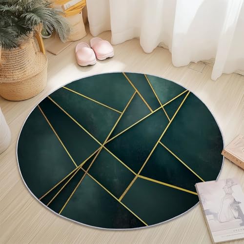 Teppiche für Wohnzimmer Rund, Einfach Geometrie Linien Dreiecke Druck Design, Grün Gold Teppich Schlafzimmer Flanell Flauschig Weich rutschfest Fußmatte Waschbar für Kinderzimmer, Durchmesser 100 cm Teppiche für Wohnzimmer Rund, Einfach Geometrie Linien Dreiecke Druck Design, Grün Gold Teppich Schlafzimmer Flanell Flauschig Weich rutschfest Fußmatte Waschbar für Kinderzimmer, Durchmesser 100 cm von Generic