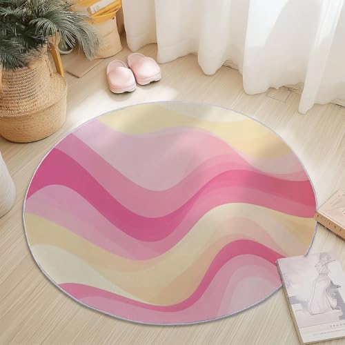 Teppiche für Wohnzimmer Rund, Einfach Kurve Welle Druck Design, Mehrfarbig Teppich Schlafzimmer Flanell Flauschig Weich rutschfest Fußmatte Waschbar für Kinderzimmer, Durchmesser 60 cm von Generic