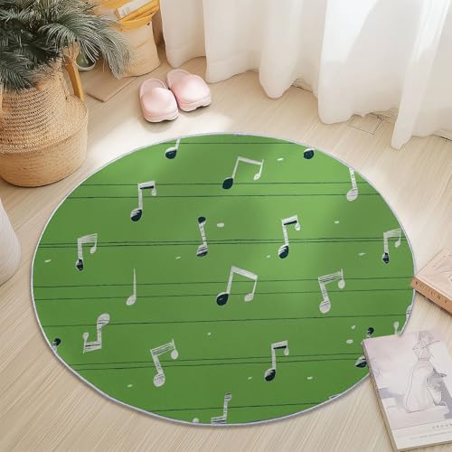 Teppiche für Wohnzimmer Rund, Einfach Linien Noten Druck Design, Hellgrün Weiß Teppich Schlafzimmer Flanell Flauschig Weich rutschfest Fußmatte Waschbar für Kinderzimmer, Durchmesser 100 cm von Generic