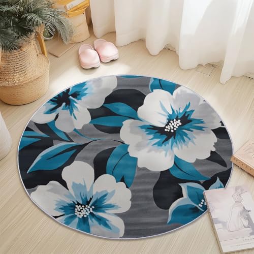 Teppiche für Wohnzimmer Rund, Elegant Blumen Blätter Linien Druck Design, Farbe Teppich Schlafzimmer Flanell Flauschig Weich rutschfest Fußmatte Waschbar für Kinderzimmer, Durchmesser 100 cm Teppiche für Wohnzimmer Rund, Elegant Blumen Blätter Linien Druck Design, Farbe Teppich Schlafzimmer Flanell Flauschig Weich rutschfest Fußmatte Waschbar für Kinderzimmer, Durchmesser 100 cm von Generic
