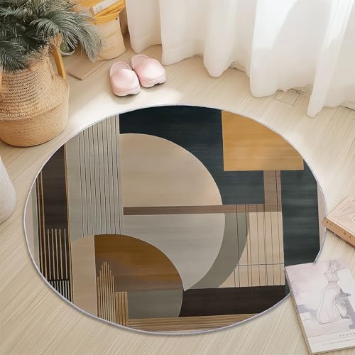 Teppiche für Wohnzimmer Rund, Geometrie Abstrakt Elegant Linien Druck Design, Mehrfarbig Teppich Schlafzimmer Flanell Flauschig Weich rutschfest Fußmatte Waschbar für Kinderzimmer, Durchmesser 140 cm Teppiche für Wohnzimmer Rund, Geometrie Abstrakt Elegant Linien Druck Design, Mehrfarbig Teppich Schlafzimmer Flanell Flauschig Weich rutschfest Fußmatte Waschbar für Kinderzimmer, Durchmesser 140 cm von Generic