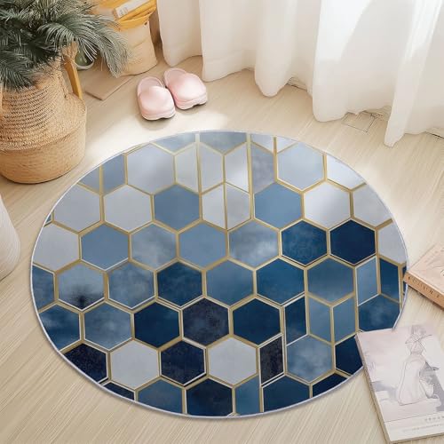 Teppiche für Wohnzimmer Rund, Geometrisch Sechseck Linien Druck Design, Farbe Teppich Schlafzimmer Flanell Flauschig Weich rutschfest Fußmatte Waschbar für Kinderzimmer, Durchmesser 120 cm von Generic