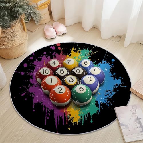 Teppiche für Wohnzimmer Rund, Graffiti Digitales Billard Farbe Druck Design, Mehrfarbig Teppich Schlafzimmer Flanell Flauschig Weich rutschfest Fußmatte Waschbar für Kinderzimmer, Durchmesser 60 cm von Generic
