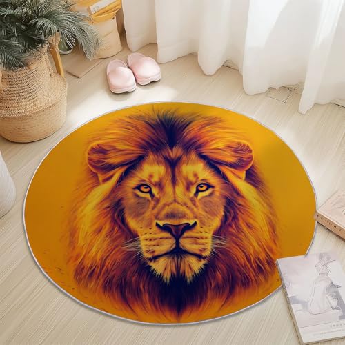 Teppiche für Wohnzimmer Rund, Nahaufnahme Tier Löwe Porträt Druck Design, Orange Schwarz Teppich Schlafzimmer Flanell Flauschig Weich rutschfest Fußmatte Waschbar für Kinderzimmer, Durchmesser 120 cm Teppiche für Wohnzimmer Rund, Nahaufnahme Tier Löwe Porträt Druck Design, Orange Schwarz Teppich Schlafzimmer Flanell Flauschig Weich rutschfest Fußmatte Waschbar für Kinderzimmer, Durchmesser 120 cm von Generic