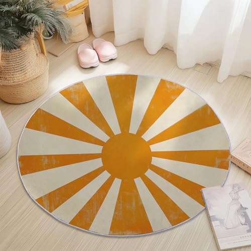 Teppiche für Wohnzimmer Rund, Retro Sonne Licht Linien Druck Design, Orange Gelb Teppich Schlafzimmer Flanell Flauschig Weich rutschfest Fußmatte Waschbar für Kinderzimmer, Durchmesser 60 cm Teppiche für Wohnzimmer Rund, Retro Sonne Licht Linien Druck Design, Orange Gelb Teppich Schlafzimmer Flanell Flauschig Weich rutschfest Fußmatte Waschbar für Kinderzimmer, Durchmesser 60 cm von Generic