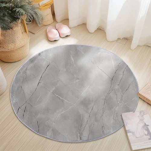 Teppiche für Wohnzimmer Rund, Textur Marmor Linien Druck Design, Hellgrau Silber Teppich Schlafzimmer Flanell Flauschig Weich rutschfest Fußmatte Waschbar für Kinderzimmer, Durchmesser 120 cm Teppiche für Wohnzimmer Rund, Textur Marmor Linien Druck Design, Hellgrau Silber Teppich Schlafzimmer Flanell Flauschig Weich rutschfest Fußmatte Waschbar für Kinderzimmer, Durchmesser 120 cm von Generic
