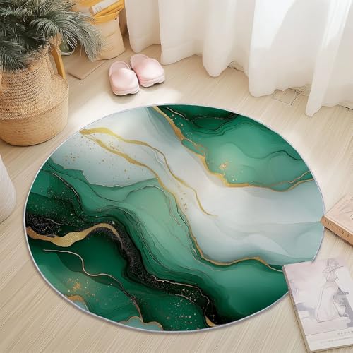 Teppiche für Wohnzimmer Rund, Tinte Elegant Welle Luxus Druck Design, Mehrfarbig Teppich Schlafzimmer Flanell Flauschig Weich rutschfest Fußmatte Waschbar für Kinderzimmer, Durchmesser 180 cm von Generic