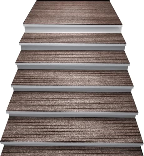 Teppichtreppenstufen, Rutschfester Stummer Teppichtreppenläufer Mit Rutschfester Gummirückseite, Treppenmatten Abnehmbare Waschbare Stufenläufer Perfekt Für Haustiere, Khaki, 30x85cm(21PCS) von Generic