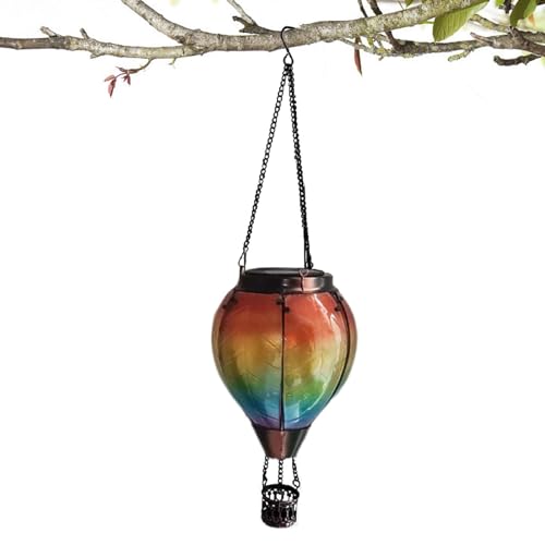 Terrassenlampe - Flammenlose Wegeleuchte, Solar-Gartenleuchte | Solar-flackerne, solarbetriebene Glaslaterne, Heißluftballon-Hofdekor, Solarflammen-Verandenlicht, Licht von Generic