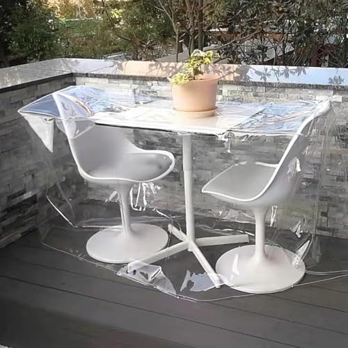 Terrassenmöbelabdeckungen Wasserdicht - Winddicht Reißfest Transparente Couchabdeckung Für Den Außenbereich, Terrassenabdeckung Für 2-12 Sitzplätze Esstisch Stuhl Set, Clear, 123x123x74CM von Generic