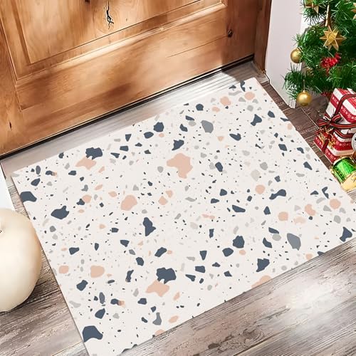 Terrazzo-Druck Fussmatte Innen 60 X 90 cm, Schlanke rutschfeste Fußmatte Für Den Innenbereich, Moderner Stil Fußmatte, Absorbiert Wasser Schmutzfangmatte, Elfenbein Weich Und Bequem von Generic