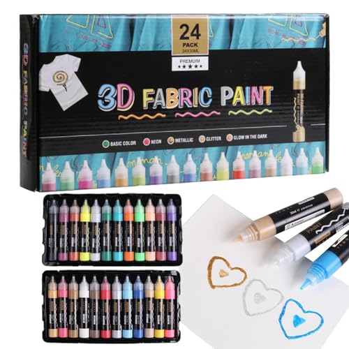 Textilfarbe Permanent Weich Wasserdicht 30ml 24 Farben für Kinder Erwachsene Dekoration Glas Holz Leinwand von Generic