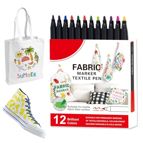 Textilmarker | 12/24 Farben für Kleidung | Waschbarer Stift zum Bemalen von Textile Haus Außen Schuhe Keramik Graffiti Shopper Tischdecke Polyester Textilmarker | 12/24 Farben für Kleidung | Waschbarer Stift zum Bemalen von Textile Haus Außen Schuhe Keramik Graffiti Shopper Tischdecke Polyester von Generic