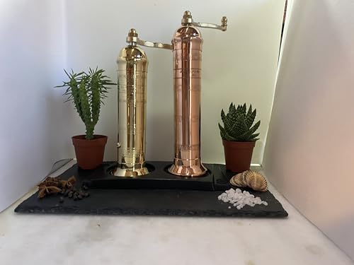 The European Authentic Greek 2-teiliges gemischtes Messing- und Kupfer-Set: Gold-Messing-Pfeffermühle, 20,3 cm/20,3 cm & Kupfer-Salzmühle 22,9 cm/22,9 cm, elegant, absolut exquisiter von Generic