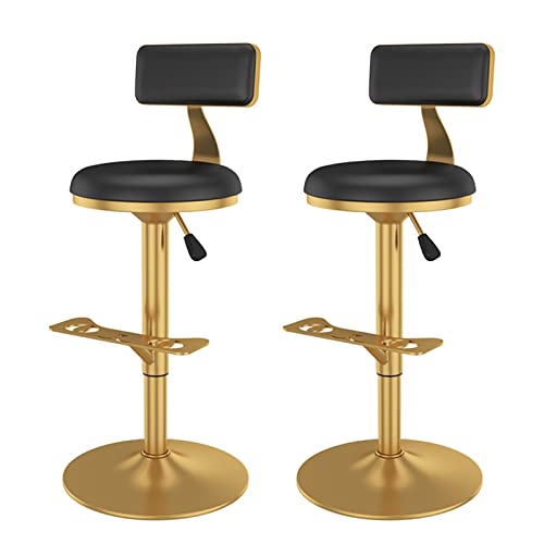 Thekenhöhe Gold Barhocker 2er Set - Verstellbarer drehbarer Kücheninselstuhl mit Rückenlehne, PU-Lederpolsterung für Café, Lounge, Bar, Küche - Chrombeine, modernes Design von Generic