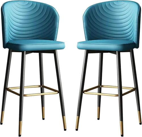Thekenhöhe Mit Rückenlehne, Barhocker Set Mit 2 Gepolsterten Barhockern Aus Kunstleder, Barstühle Auf Dem Bauernhof Inselhocker, Blue, High:55CM Thekenhöhe Mit Rückenlehne, Barhocker Set Mit 2 Gepolsterten Barhockern Aus Kunstleder, Barstühle Auf Dem Bauernhof Inselhocker, Blue, High:55CM von Generic