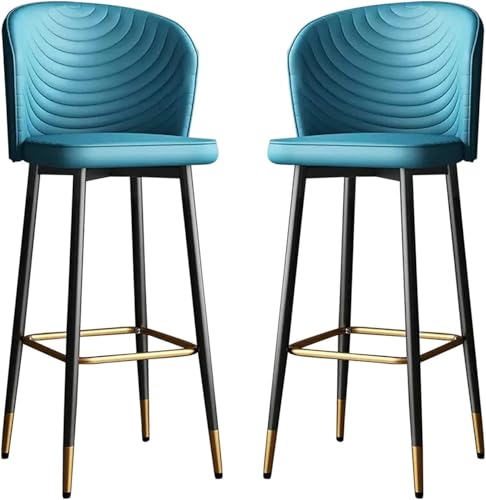 Thekenhöhe Mit Rückenlehne, Barhocker Set Mit 2 Gepolsterten Barhockern Aus Kunstleder, Barstühle Auf Dem Bauernhof Inselhocker, Blue, High:75CM Thekenhöhe Mit Rückenlehne, Barhocker Set Mit 2 Gepolsterten Barhockern Aus Kunstleder, Barstühle Auf Dem Bauernhof Inselhocker, Blue, High:75CM von Generic