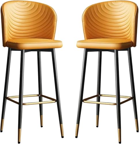 Thekenhöhe Mit Rückenlehne, Barhocker Set Mit 2 Gepolsterten Barhockern Aus Kunstleder, Barstühle Auf Dem Bauernhof Inselhocker, Yellow, High:75CM von Generic