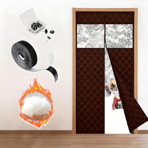 Thermo Türvorhang Kälteschutz Magnet | Wärmeschutzvorhang für Türen Aus Verdickter Baumwolle | Wintern Summern Vorhang für Balkontüren Wohnzimmer Terrassentüren | 70-260cm(Coffee,240x200cm) von Generic