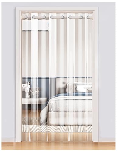 Thermo Vorhang Gegen Hitze Transparent PVC, Hitzeschutz Thermovorhang Kälteschutz mit Teleskopstange, Wärmeschutzvorhang, Tür Vorhang für Balkontür Wohnzimmer Terrassen Küchen((110-200)WxH(100X200)x2) von Generic