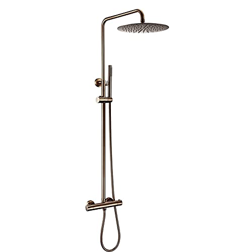 Thermostatisches Duschsystem, 10-Zoll-Regenbrausekopf mit Handbrause, wandmontiertes Einhebel-Duschhahn-Set, gebürstetes Gold (Roségold) von Generic