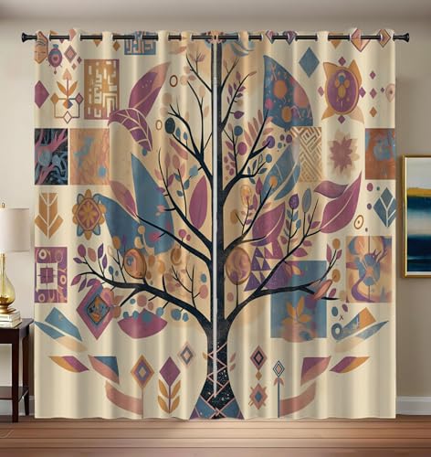 Thermovorhang Kälteschutz 2er Set H145 x B140 cm Schlafzimmer Gardinen Blickdicht Beige Verdunklungsvorhänge mit Ösen Retro Geometrisch Großer Baum Ästhetik Thermal Blackout Vorhang Wärmeisolierend Thermovorhang Kälteschutz 2er Set H145 x B140 cm Schlafzimmer Gardinen Blickdicht Beige Verdunklungsvorhänge mit Ösen Retro Geometrisch Großer Baum Ästhetik Thermal Blackout Vorhang Wärmeisolierend von Generic