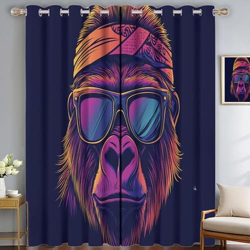 Thermovorhang Kälteschutz 2er Set H160 x B140 cm Schlafzimmer Gardinen Blickdicht Lila Verdunklungsvorhänge mit Ösen Neon Gorilla Tier Thermal Blackout Vorhang Wärmeisolierend von Generic