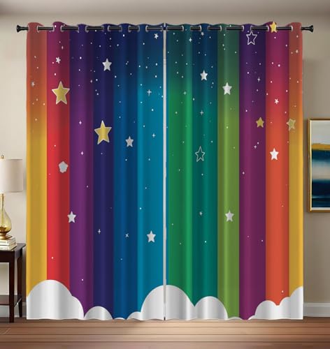 Thermovorhang Kälteschutz 2er Set H175 x B140 cm Schlafzimmer Gardinen Blickdicht Blau Verdunklungsvorhänge mit Ösen Regenbogen Sterne Linie Thermal Blackout Vorhang Wärmeisolierend Thermovorhang Kälteschutz 2er Set H175 x B140 cm Schlafzimmer Gardinen Blickdicht Blau Verdunklungsvorhänge mit Ösen Regenbogen Sterne Linie Thermal Blackout Vorhang Wärmeisolierend von Generic