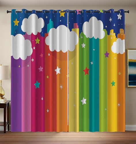 Thermovorhang Kälteschutz 2er Set H200 x B140 cm Schlafzimmer Gardinen Blickdicht Gelb 2 Verdunklungsvorhänge mit Ösen Weiße Wolke Zeichentrickstars Thermal Blackout Vorhang Wärmeisolierend von Generic
