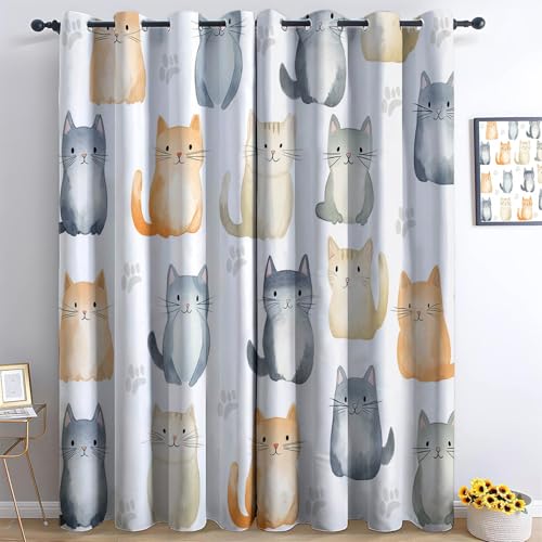 Thermovorhang Kälteschutz Gardinen mit Ösen H 200 x B 70 cm (2er Pack) Tiere Süß Katze Blickdichte Vorhänge Weicher Polyester Verdunkelungsvorhänge für Schlafzimmer Wohnzimmer Bunt von Generic
