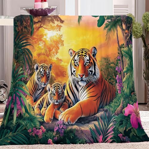 Tier, Tiger, Dschungel, Natur Kuscheldecke Grün Flauschig Decke Fleecedecke, Sofa Überwurfdecke, Wohndecke Warm Weich Sherpa Wolldecke, Gemütlicher Überwurf Für Bett und Couch 70x100 cm von Generic