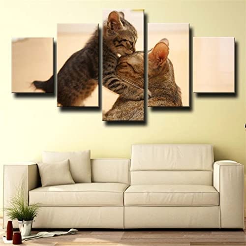 Tier Katze Rahmenlos 150 X 80 Cmleinwand Bild Wandbilder Wohnzimmer Modern Deko Kunstdrucke Wanddekoration Leinwandbild 5 Teilig Bild Auf Leinwand von Generic