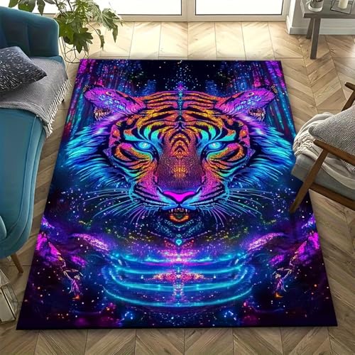 Tier Wohnzimmerteppich Schlafzimmerteppich Tiger Teppich 3D-Gedruckter Flauschiger Flanellteppich - Polyester-Soft-Touch, Leicht Zu Reinigen Anti-Ermüdungs-Teppiche 140 X 200 cm -204C788Y von Generic