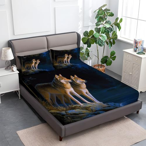 Tier Wolf Rock Knitterfrei Spannbettlaken 140 x 200 cm, Mikrofaser Bettlaken 30cm Extra Tiefe Taschenlaken Spannbetttuch Weich und atmungsaktiv Maschinenwaschbar, Dunkelblau Tier Wolf Rock Knitterfrei Spannbettlaken 140 x 200 cm, Mikrofaser Bettlaken 30cm Extra Tiefe Taschenlaken Spannbetttuch Weich und atmungsaktiv Maschinenwaschbar, Dunkelblau von Generic