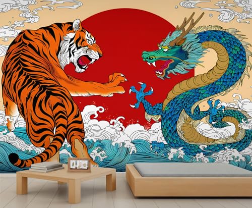 Tiger Drachen Tapete Roter Kreis Sonne Wohnzimmer Tapete Abstrakte Ozeanwellen Wandbilder für Schlafzimmer Weiße Wolken Akzent Tapete für Kinderzimmer Wohnzimmer 280 X 200 cm Tiger Drachen Tapete Roter Kreis Sonne Wohnzimmer Tapete Abstrakte Ozeanwellen Wandbilder für Schlafzimmer Weiße Wolken Akzent Tapete für Kinderzimmer Wohnzimmer 280 X 200 cm von Generic