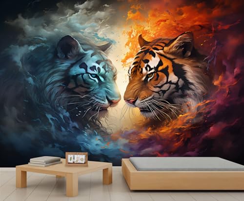 Tiger Tapeten Blau Weiße Tiger Tapete Mädchenzimmer Orange Rote Flammen Tier Wandtapete Abstrakter Rauch Hintergrund Tapete für Mädchenzimmer Wohnzimmer Wandbild Poster 350 X 256 cm Tiger Tapeten Blau Weiße Tiger Tapete Mädchenzimmer Orange Rote Flammen Tier Wandtapete Abstrakter Rauch Hintergrund Tapete für Mädchenzimmer Wohnzimmer Wandbild Poster 350 X 256 cm von Generic