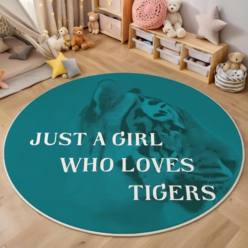 Tiger Teppich Rund 140 cm Moderne Schlichtheit rutschfest Teppiche Wohnzimmer Runder Waschbar Teppiche Kurzflor Weich Runder Teppich Blaugrün for Wohnzimmer Schlafzimmer Studie Heimbüro von Generic