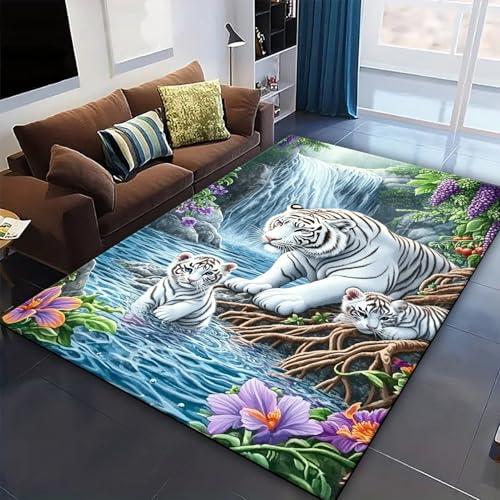 Tiger Teppiche, Tier Bedruckter Polyester Teppich Mit Niedrigem Flor,Moderner Teppich Weicher,Rutschfester Waschbarer Wohnzimmer Schlafzimmer Eingang Flur 200 X 300 cm - Leicht Zu Reinigen -406N076X von Generic