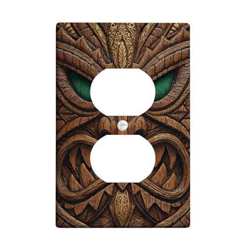 Tiki Lichtschalter-Abdeckplatten aus Holz, rustikales braunes Tribal-Design für Heimdekoration, thermoplastische Wandplatten, Standardgröße, Einzel-Duplex-Steckdose Tiki Lichtschalter-Abdeckplatten aus Holz, rustikales braunes Tribal-Design für Heimdekoration, thermoplastische Wandplatten, Standardgröße, Einzel-Duplex-Steckdose von Generic